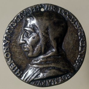 Portrait de Jérôme Savonarole ou Girolamo Savonarola (1452 - 1498), prédicateur italien. Il a établi un régime théocratique à Florence. Médaillon de l
