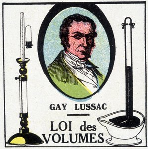 Portrait de Louis-Joseph Gay-Lussac (1778-1818), physicien et chimiste français, représenté avec la loi des volumes.