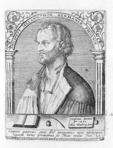 Portrait de Philipp Melanchton (Melanchthon) (1497 - 1560), réformateur religieux allemand. Gravure.