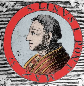 Portrait du pape Lin (Linus, San Lino) évêque de Rome et successeur de Pierre. 1er siècle. Gravure du 19e siècle. - Unknown artist