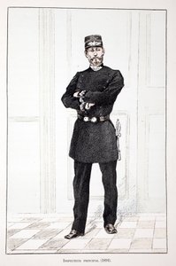 Inspecteur principal (1894). Eau-forte en couleurs pour illustrer "Histoire du corps des gardiens de la paix"