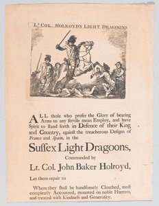 Affiche de recrutement pour les Dragons légers du lieutenant-colonel Holroyd, vers 1780 - Unknown artist