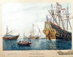 Représentation de navires italiens, galères, brigantins du 16e siècle
