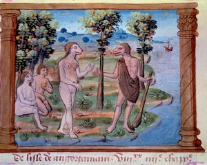 Représentation de créatures monstrueuses avec un corps humain et une tête de chien. Miniature tirée de « Histoire des Mongols appelés par nous Tartares, description des coutumes, géographie, histoire et figures éminentes du peuple mongol » - Unknown artist