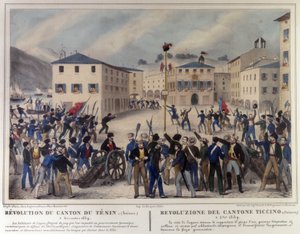 Révolution du canton du Tessin en Suisse le 5 décembre 1859. Gravure du 19ème siècle. - Unknown artist