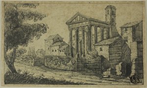 Paysage fluvial avec temple romain