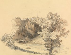 Paysage fluvial avec ville au loin - Unknown artist