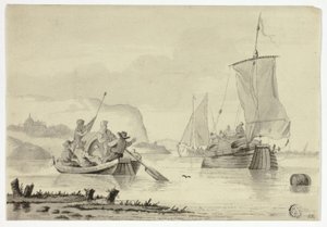 Scène de rivière avec bateaux
