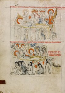 Sainte Edwige sur son lit de malade entourée de saints ; la mort de sainte Edwige et son âme reçue au paradis