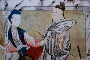 Scènes de la vie quotidienne en Chine (détail du papier peint chinois, cabinet chinois, résidence de chasse, par Filippo Juvarra, Stupinigi, Piémont, Italie) - Unknown artist