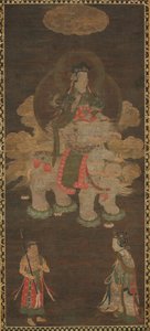 Triade de Shakyamuni : Bouddha assisté par Manjushri et Samantabhadra (Bodhisattva avec éléphant) - Unknown artist