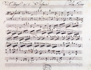 Page de la partition pour le premier violon de la Symphonie n. 7, par Mozart