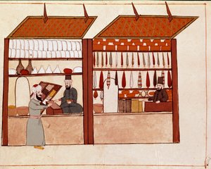 Boutiques dans les rues de Constantinople. Miniature tirée d