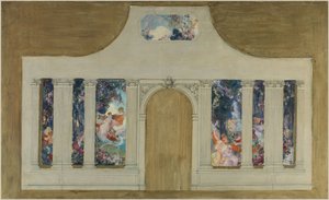 Esquisse pour un ensemble: Farandole de jeunes femmes aux fleurs