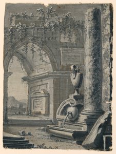 Décor de scène, vues antiques dans le jardin - Unknown artist