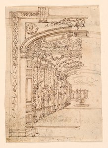 Décor de scène : Arcade menant à un jardin
