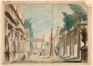 Décor de scène, Bâtiment jouxtant le décor du parc - Unknown artist