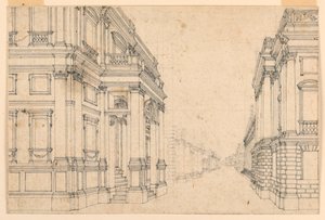 Décor de scène : rue de la ville avec palais - Unknown artist