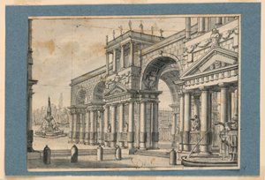 Décor de scène, colonnade et fontaines - Unknown artist