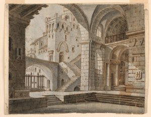 Décor de scène : Cour dans un château gothique