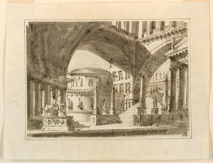 Décor de scène, groupe de bâtiments