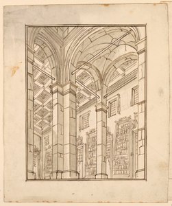Décor de scène : Intérieur de bibliothèque avec arches