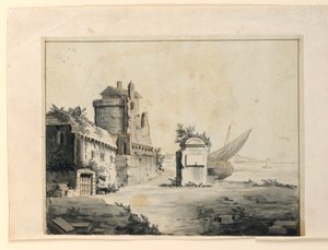 Décor de scène, ruines près du rivage - Unknown artist
