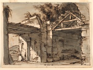 Décor de scène, Ruines dans le paysage - Unknown artist