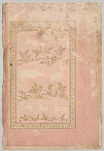 Scènes pochoirées de lion et de gazelle (verso) - Unknown artist
