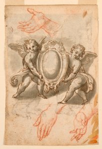 Études de mains et putti avec un écusson - Unknown artist