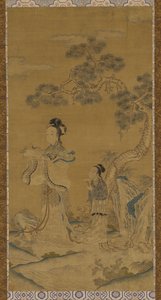 Tapisserie : une immortelle taoïste et une assistante sous un pin - Unknown artist