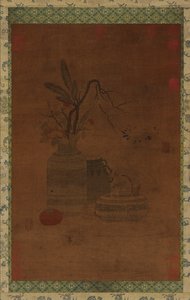 Tapisserie : un bol, deux jarres, des fleurs et des fruits - Unknown artist