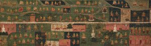 Bannière de temple avec sites de pèlerinage et scènes du Svayambhu-purana (Texte ancien du Bouddha primordial) - Unknown artist