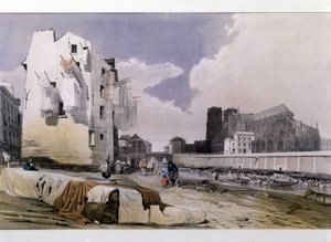 Les rives de la Seine et Notre-Dame de Paris - lithographie