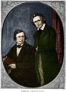 Les frères Jakob (1785-1863) et Wilhelm (1786-1859) Grimm, écrivains allemands.