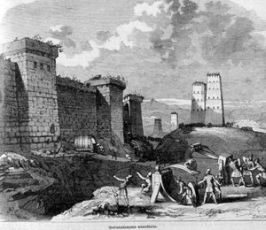 La prise de Jérusalem par Titus et son armée vers 80 apr. J.-C. Gravure du 19ème siècle