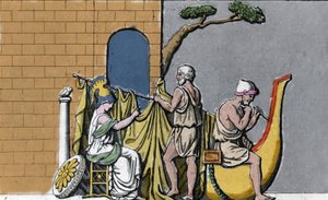 La construction du navire Argo, assistée par Minerve, avec le bois sacré des chênes de Dodone