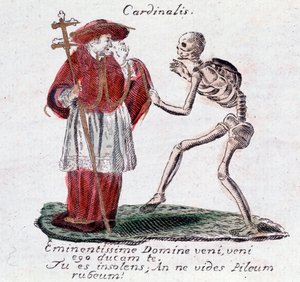 La danse macabre, le cardinal et un squelette (Estampe)