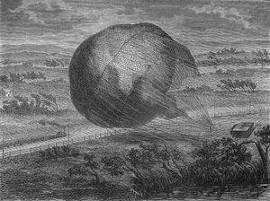 La chute du ballon « Le Géant » dans les plaines de Hanovre en 1863 avec à bord : Jules et Louis Godard, Félix Nadar, sa femme, Fernand Montgolfier et Thirion. Dans « Album de la Science », Éditions Jouvet.