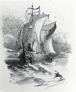 La légende du Vaisseau Fantôme ou du Hollandais Volant : un commandant hollandais voulant défier le destin aurait été condamné à errer sur son navire pour toujours, apportant malheur aux navires croisant sa route. Gravure du XIXe siècle. - Unknown artist