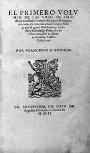 Les vies des hommes illustres. Frontispice du livre de Plutarque de Chéronée, également appelé « Vies parallèles ». Édition argentine