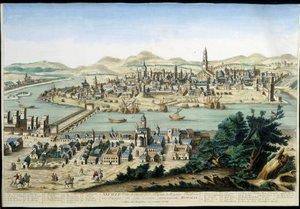 Le port et la ville de Séville - gravure du 18ème siècle