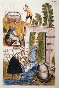 Le travail de la laine, du livre "Trujillo del Peru" ou "Códice Martínez Compañón", par Baltazar Martinez Compañón y Bujanda, évêque de Trujillo (1782-1785)