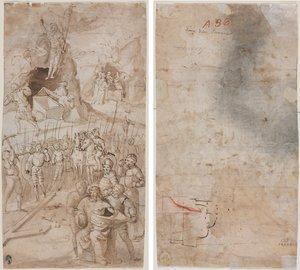 Trois scènes de la Passion du Christ (recto) Esquisse architecturale (verso) - Unknown artist