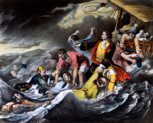 Le tsar Pierre Ier le Grand sauve des soldats de la noyade pendant une tempête - Unknown artist