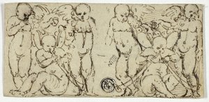 Deux Groupes Décoratifs de Putti avec Trompettes et Fruits - Unknown artist