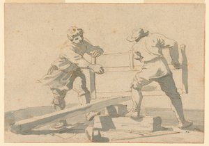 Deux Hommes Scient une Planche - Unknown artist