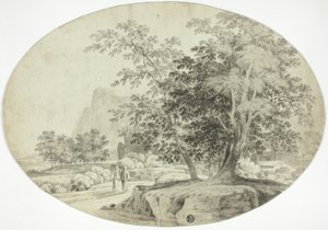 Deux pèlerins sur une route boisée - Unknown artist