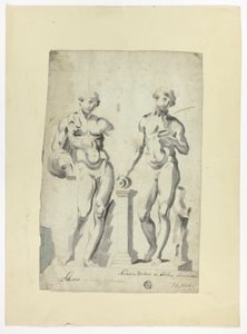 Deux sculptures : Antinous dans les jardins du Vatican et Nisaus Bacchus au Palais Farnèse - Unknown artist