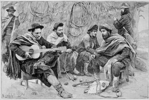 Un payador : groupe de gauchos, Argentine